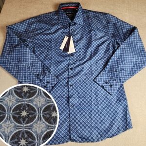 NWT Silver Stone Blue Pattern Long Sleeve Button Down Shirt Men's Size XL